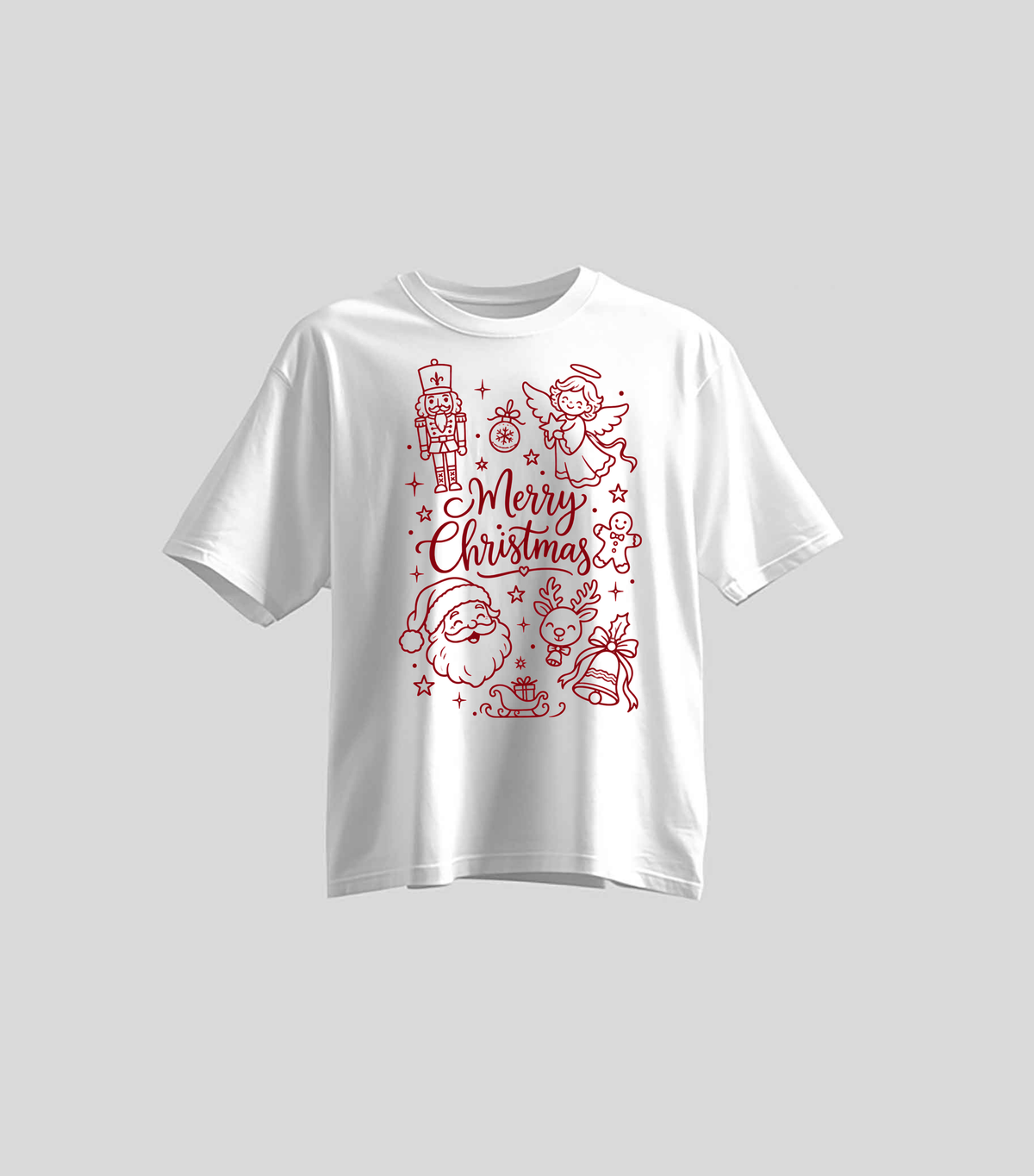Merry Christmas Doodles — Oversize blanca con estampado navideño