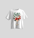 Santa Cocktail — Oversize blanca con estampado navideño