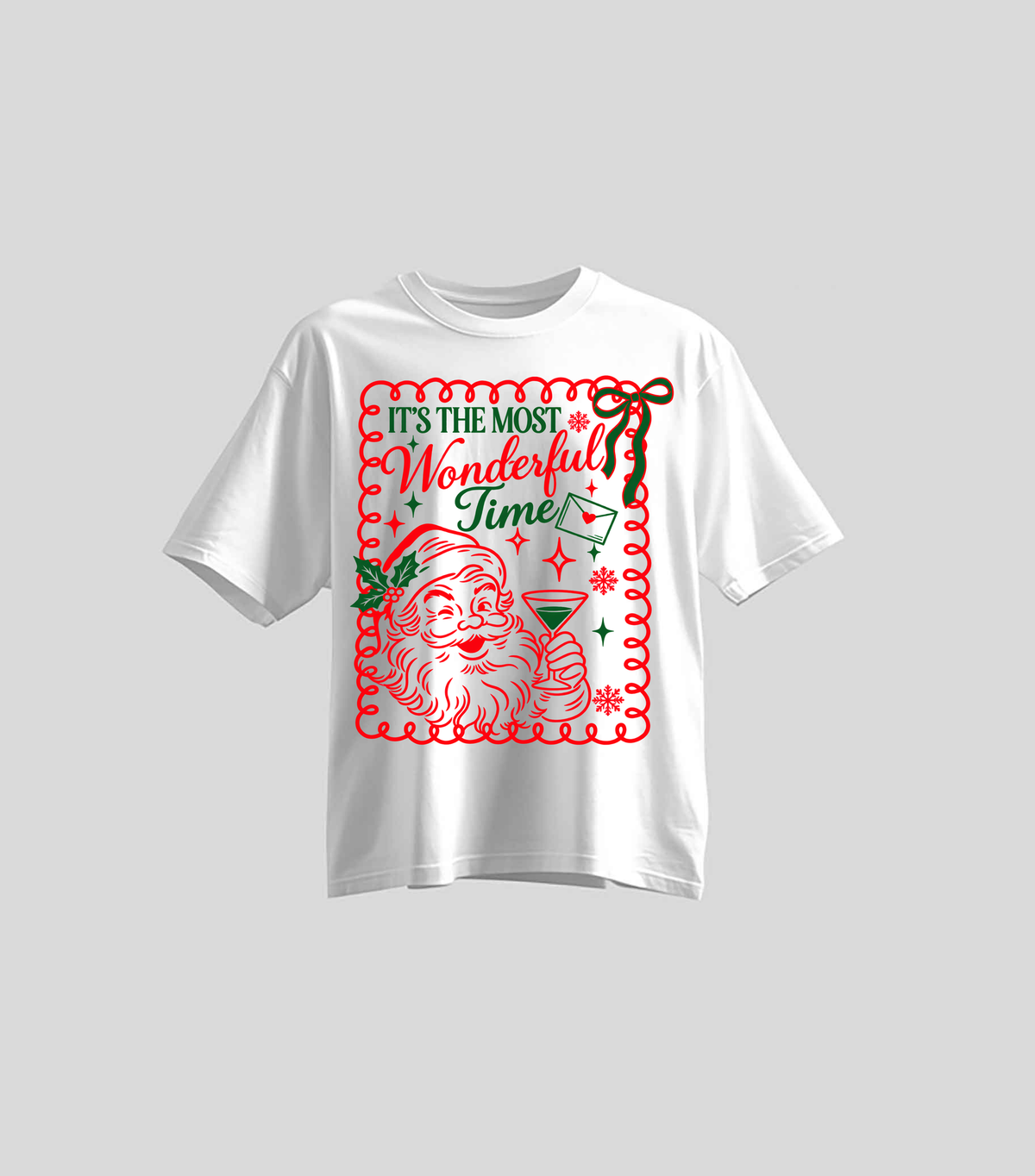 Most Wonderful Time — Oversize blanca con estampado navideño