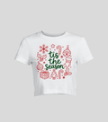 Tis the Season Doodles — Crop top blanca con estampado navideño