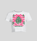 Meet Me Under the Mistletoe — Crop top blanca con estampado navideño