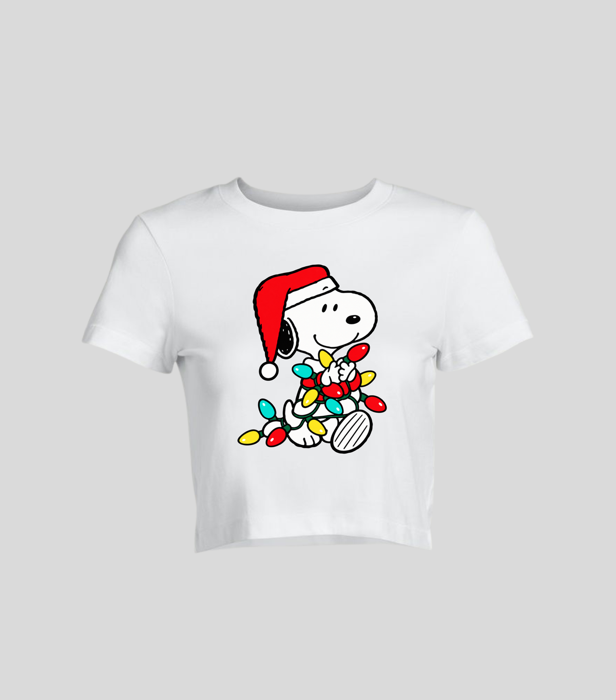 Snoopy Navideño — Crop top blanca con estampado navideño