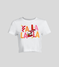 Fa La La — Crop top blanca con estampado navideño