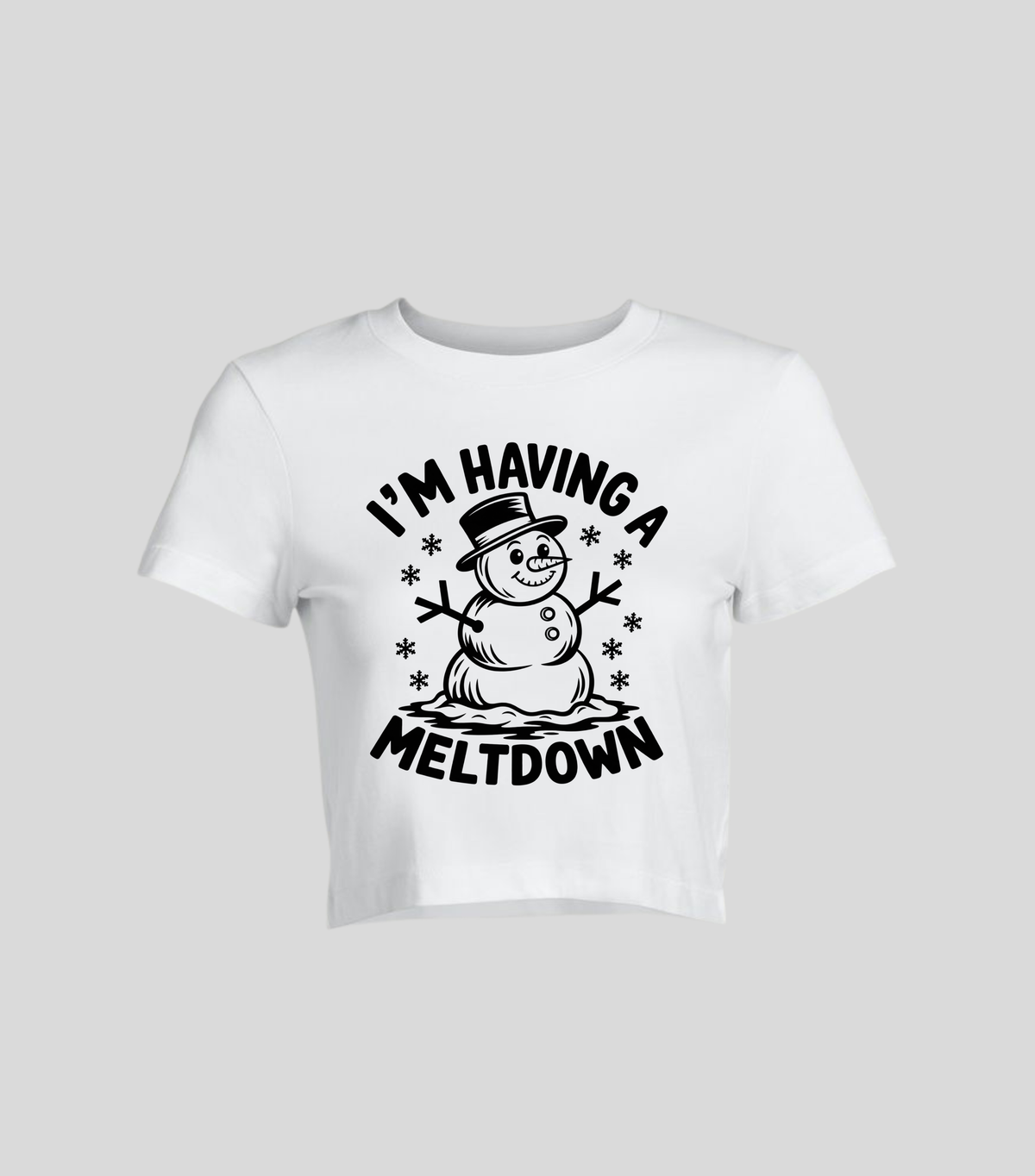Having a Meltdown — Crop top blanca con estampado navideño