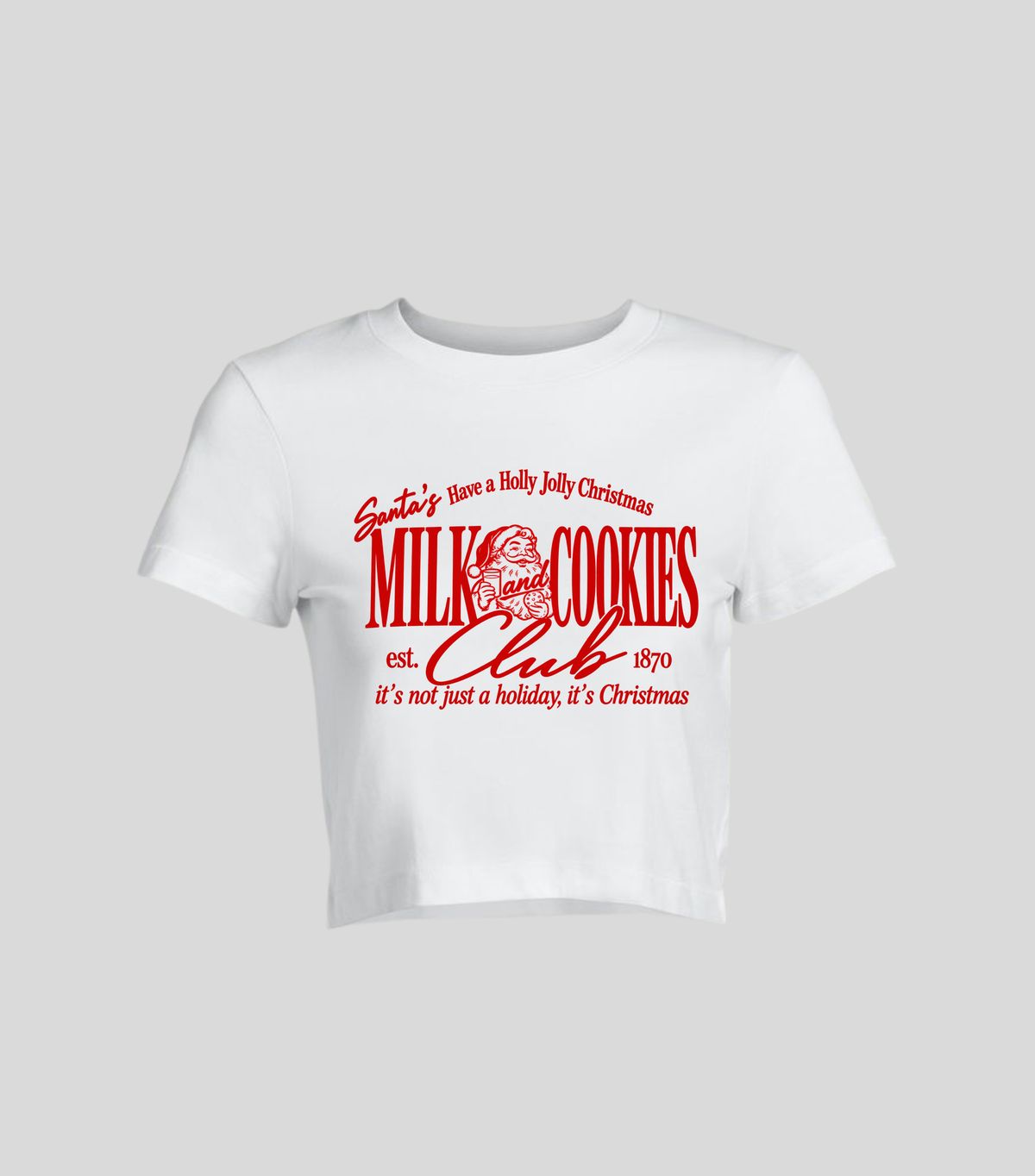 Meltdowns Club — Crop top blanca con estampado navideño