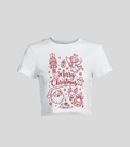 Merry Christmas Doodles — Crop top blanca con estampado navideño
