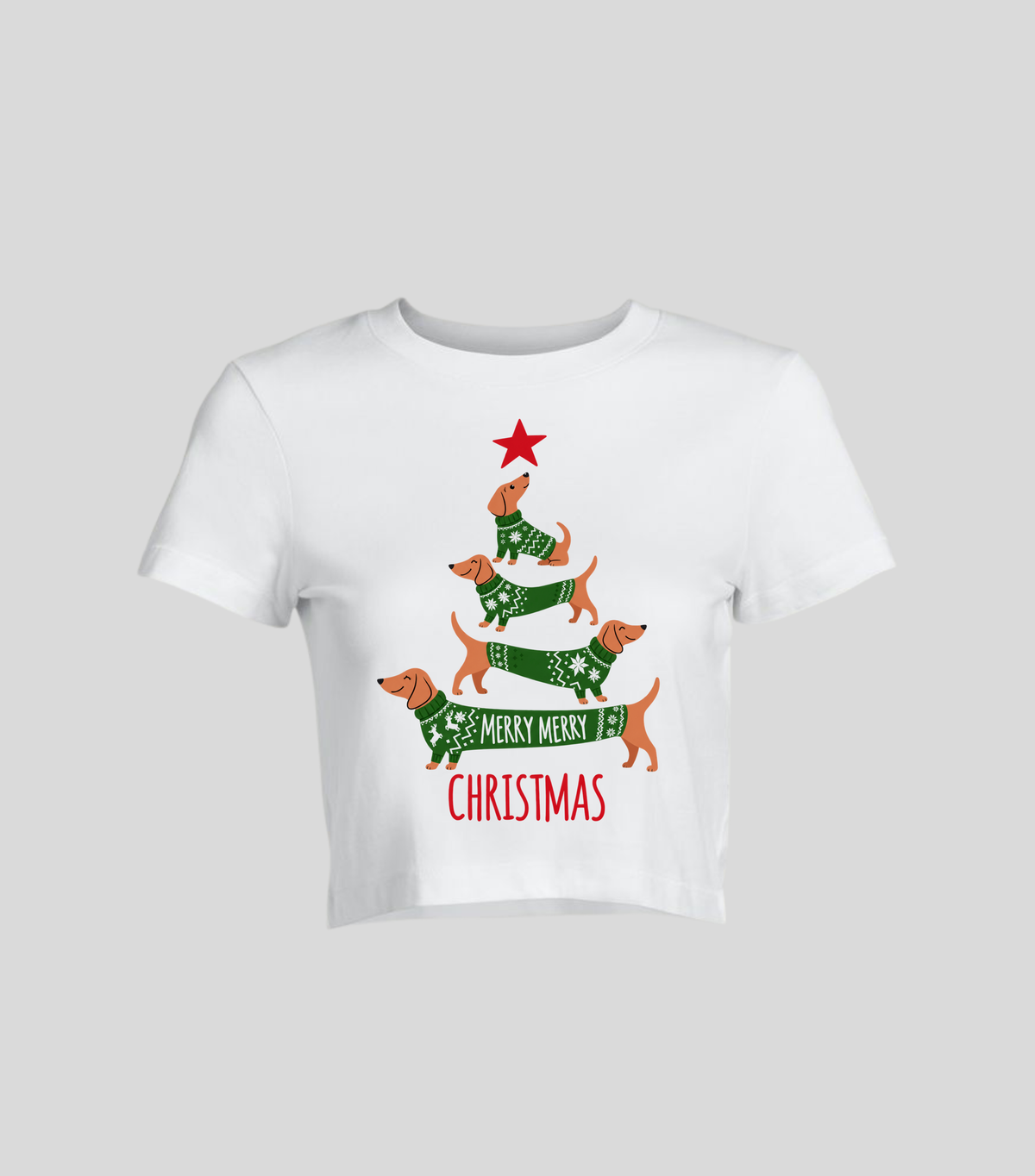 Árbol de Navidad — Crop top blanca con estampado navideño
