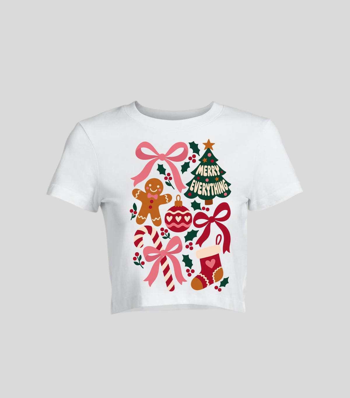 Navidad con Lazos — Crop top blanca con estampado navideño