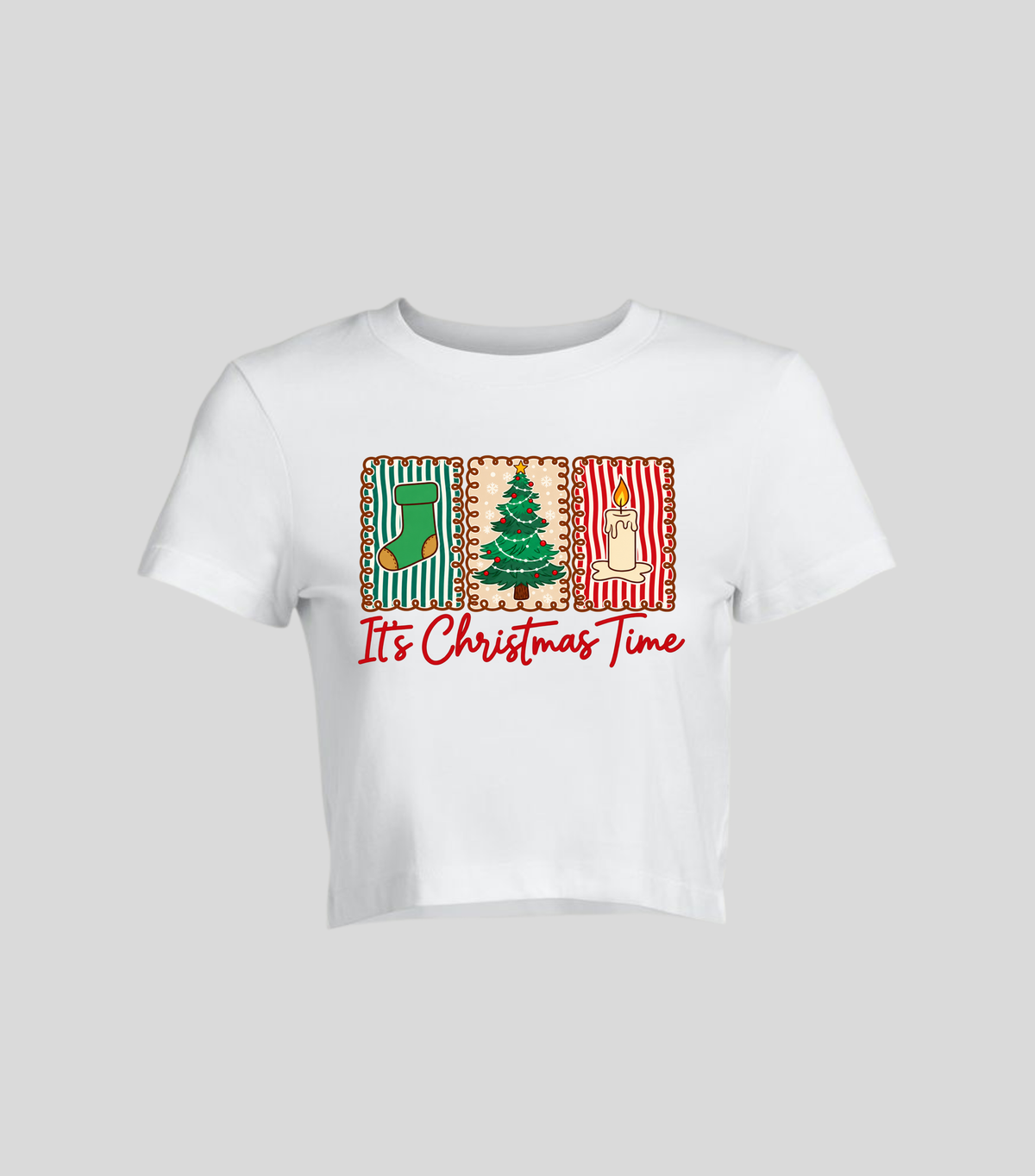 Christmas Trees — Crop top blanca con estampado navideño