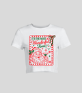 Most Wonderful Time — Crop top blanca con estampado navideño
