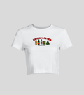 Navidad a la tica — Crop top blanca con estampado navideño